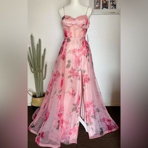 Next Up Floral Print Corset Bodice Gown